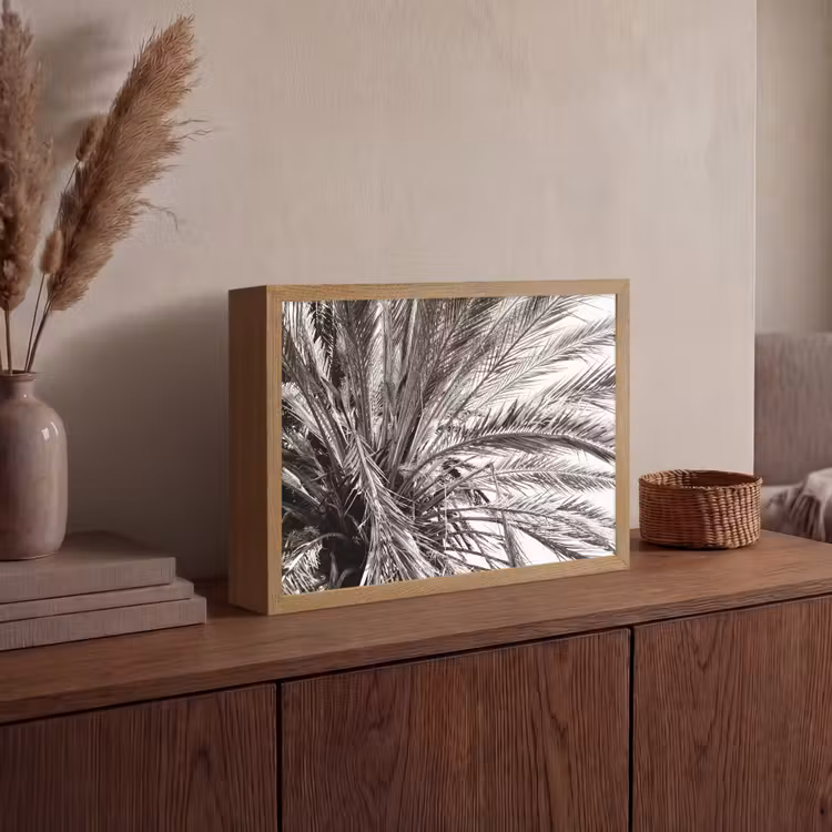 Palmboom - Tropisch - Zwart - Wit Light Box met batterij (Wandlamp) middel -sfeer2