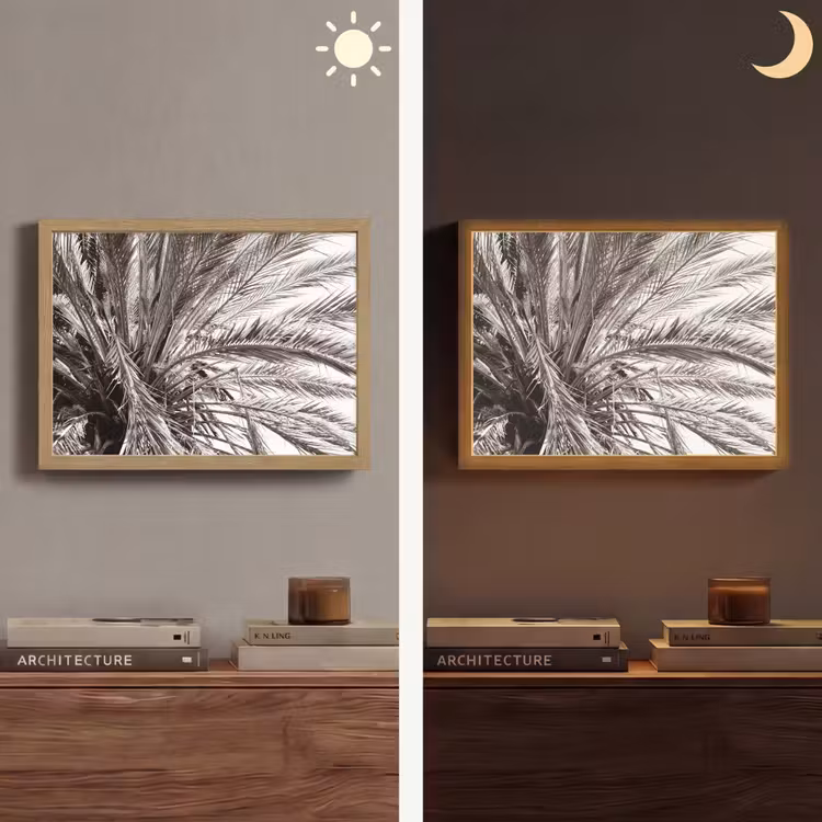 Palmboom - Tropisch - Zwart - Wit Light Box met batterij (Wandlamp) middel -sfeer3