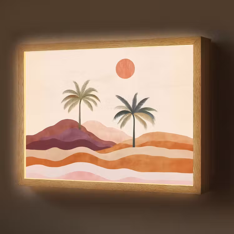 Palmbomen - Abstract - Zon - Heuvels Light Box met batterij (Wandlamp) middel -z3d_website