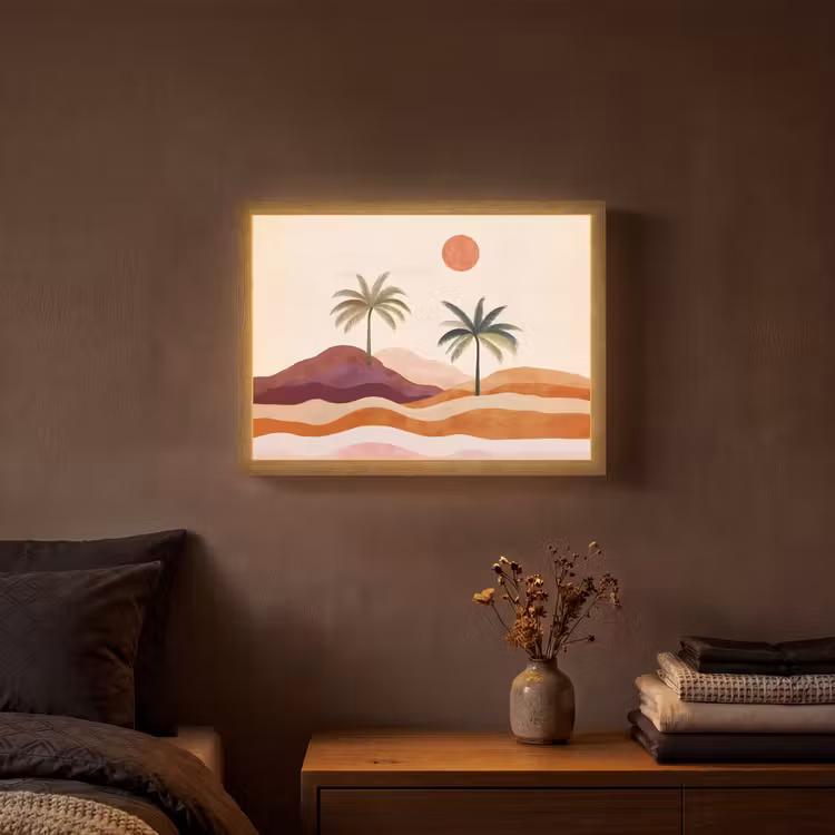 Palmbomen - Abstract - Zon - Heuvels Light Box met batterij (Wandlamp) middel -sfeer4