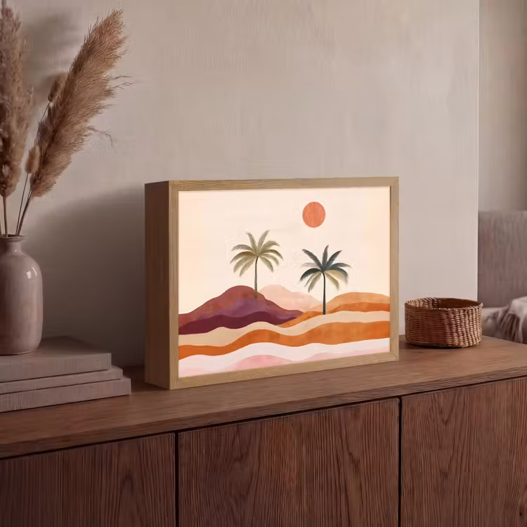 Palmbomen - Abstract - Zon - Heuvels Light Box met batterij (Wandlamp) middel -sfeer2