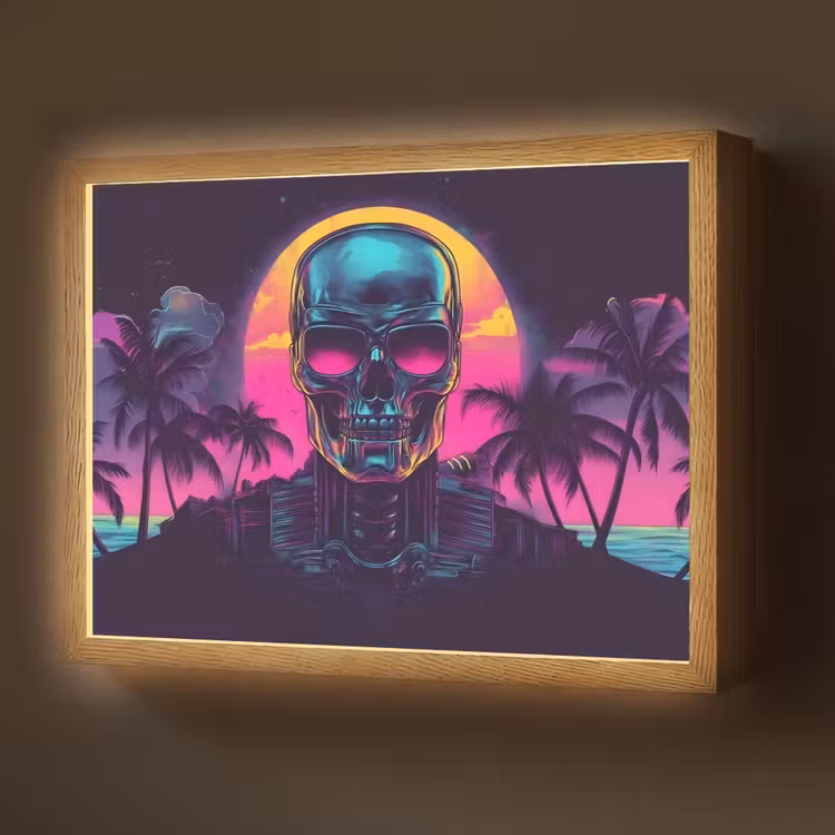 Palmbomen - Hoofd - Metallic - Zonsondergang Light Box met batterij (Wandlamp) middel -z3d_website
