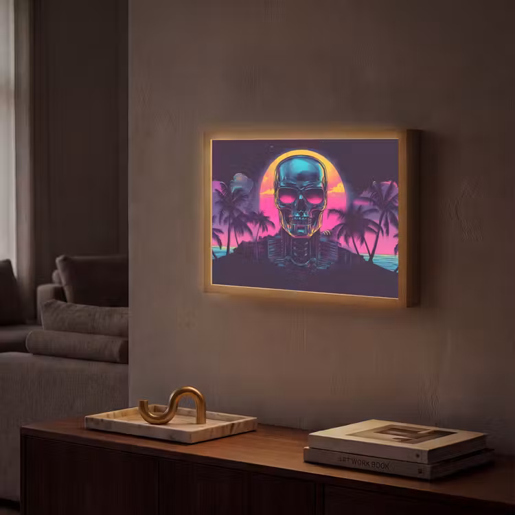 Palmbomen - Hoofd - Metallic - Zonsondergang Light Box met batterij (Wandlamp) middel -sfeer1