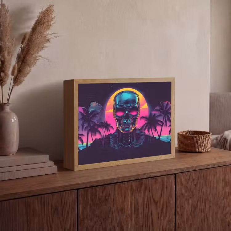 Palmbomen - Hoofd - Metallic - Zonsondergang Light Box met batterij (Wandlamp) middel -sfeer2