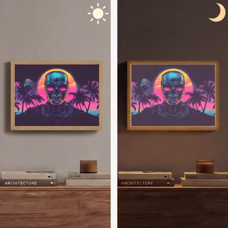 Palmbomen - Hoofd - Metallic - Zonsondergang Light Box met batterij (Wandlamp) middel -sfeer3