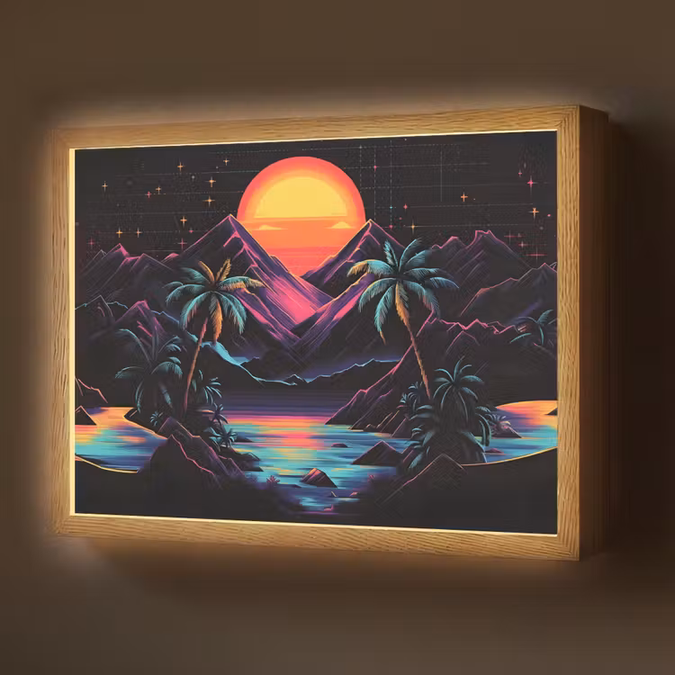 Palmbomen - Neonbergen - Sterrenhemel - Zon Light Box met batterij (Wandlamp) middel -z3d_website