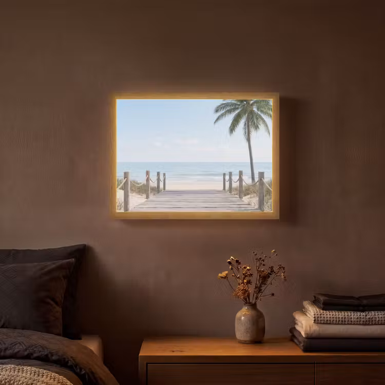 Palmbomen - Pad - Horizon Light Box met batterij (Wandlamp) middel -sfeer4