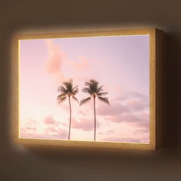 Palmbomen - Paars - Wolken - Lucht Light Box met batterij (Wandlamp) middel -z3d_website