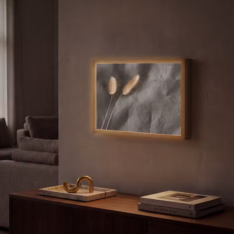 Pampasgras - Pluim - Zwart - Beige Light Box met batterij (Wandlamp) middel -sfeer1