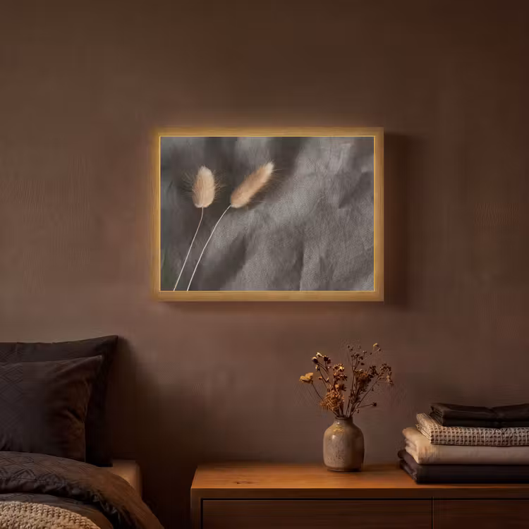 Pampasgras - Pluim - Zwart - Beige Light Box met batterij (Wandlamp) middel -sfeer4