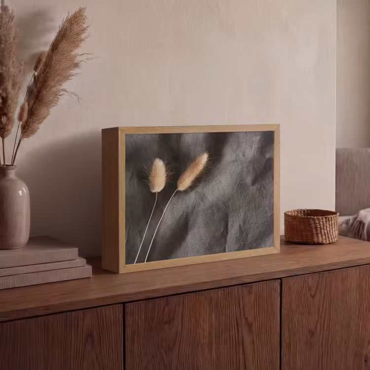 Pampasgras - Pluim - Zwart - Beige Light Box met batterij (Wandlamp) middel -sfeer2
