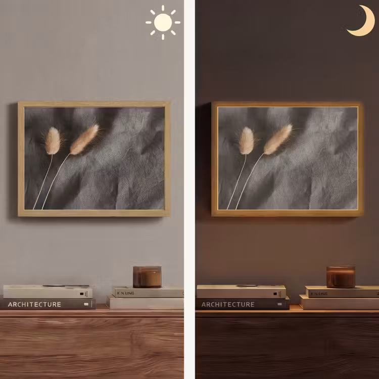 Pampasgras - Pluim - Zwart - Beige Light Box met batterij (Wandlamp) middel -sfeer3