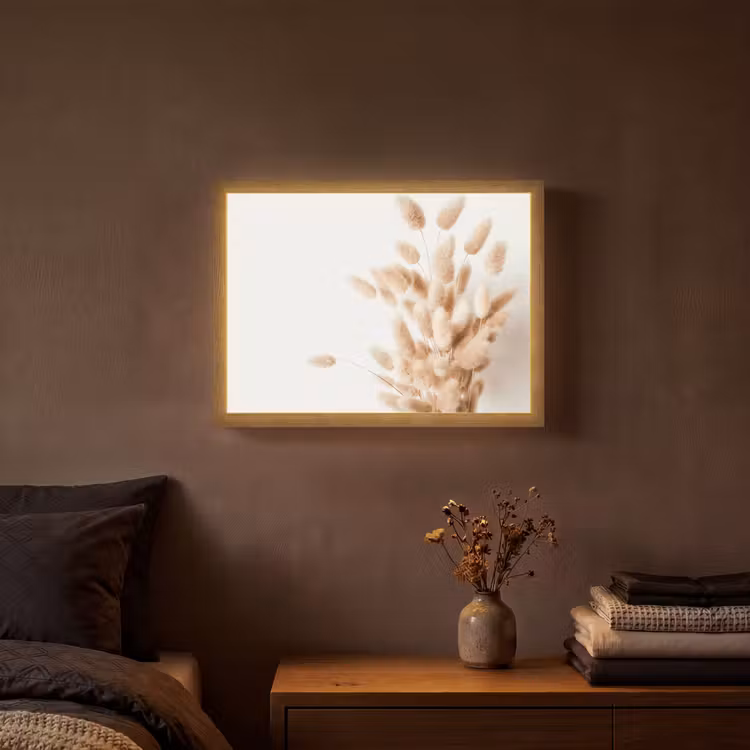 Pampasgras - Pluim - Wit - Beige Light Box met batterij (Wandlamp) middel -sfeer4