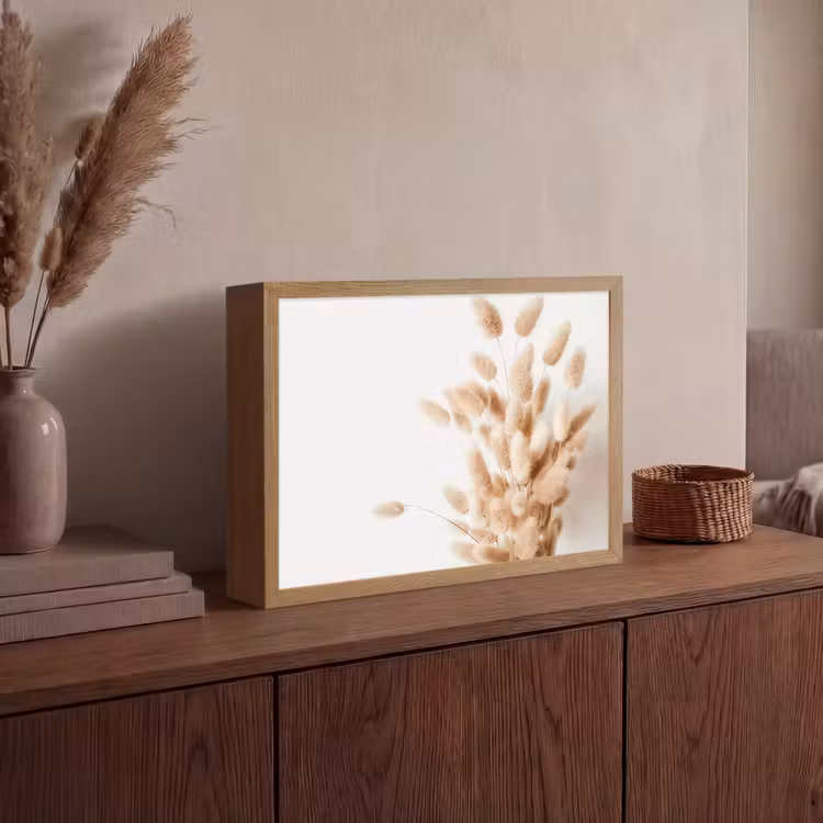Pampasgras - Pluim - Wit - Beige Light Box met batterij (Wandlamp) middel -sfeer2