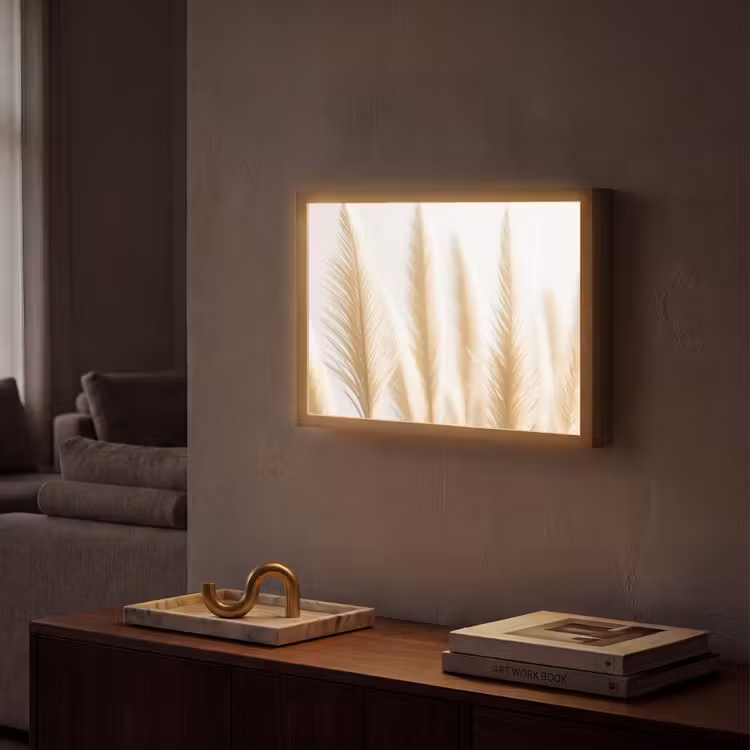 Pampas gras - Pluimen - Beige - Natuur Light Box met batterij (Wandlamp) middel -sfeer1