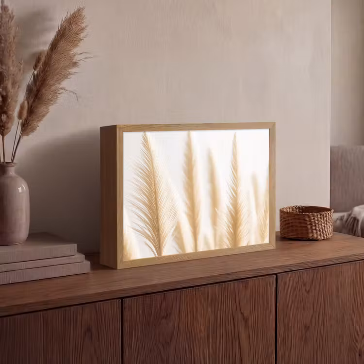 Pampas gras - Pluimen - Beige - Natuur Light Box met batterij (Wandlamp) middel -sfeer2