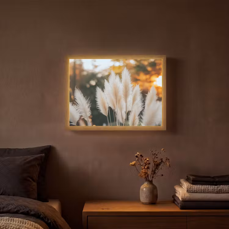 Pampasgras - Pluimen - Sierlijk Light Box met batterij (Wandlamp) middel -sfeer4