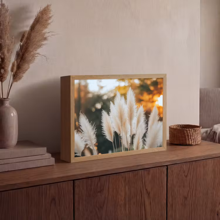 Pampasgras - Pluimen - Sierlijk Light Box met batterij (Wandlamp) middel -sfeer2