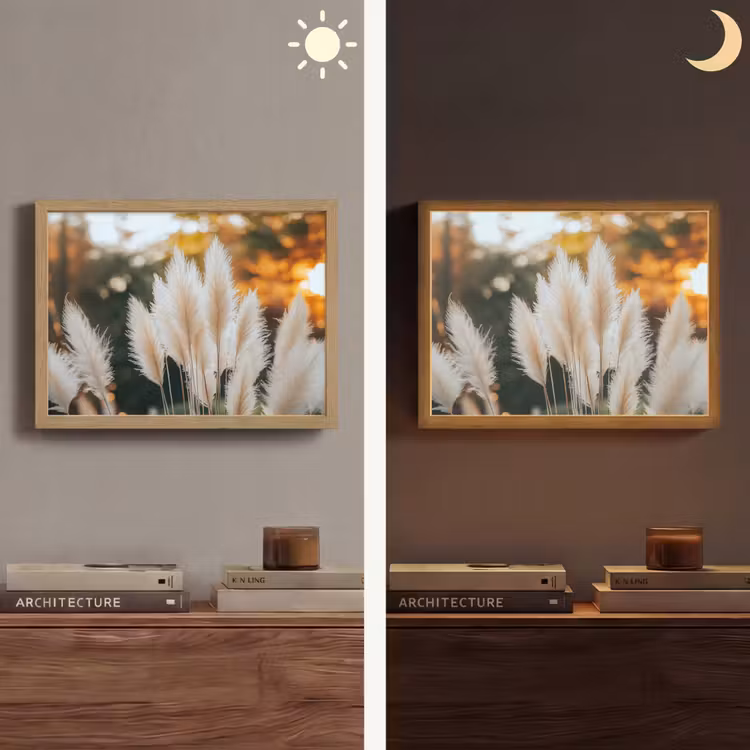 Pampasgras - Pluimen - Sierlijk Light Box met batterij (Wandlamp) middel -sfeer3
