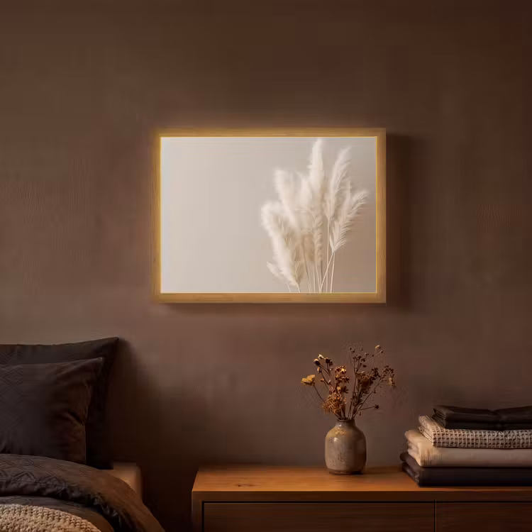 Pampasgras - Pluimen - Pastel - Wit Light Box met batterij (Wandlamp) middel -sfeer4