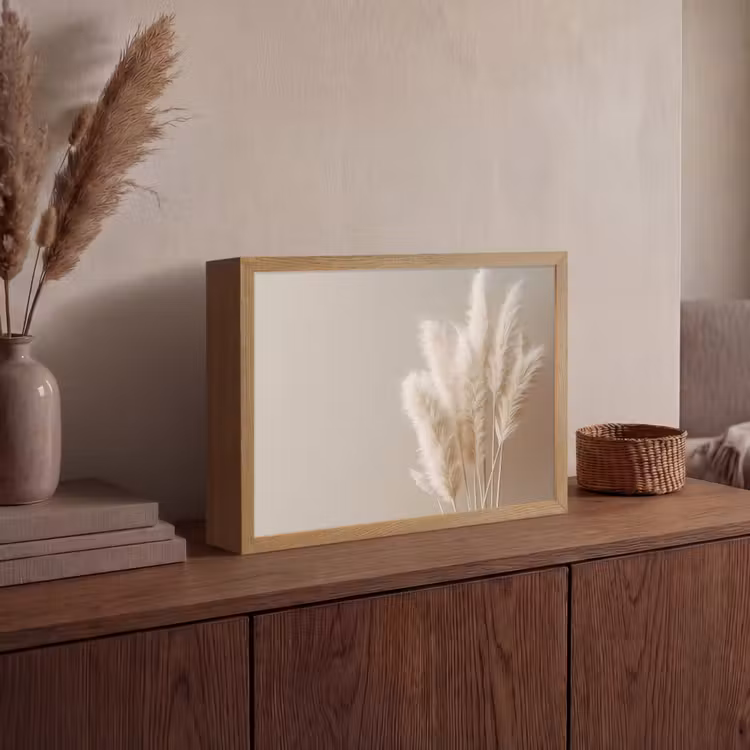 Pampasgras - Pluimen - Pastel - Wit Light Box met batterij (Wandlamp) middel -sfeer2