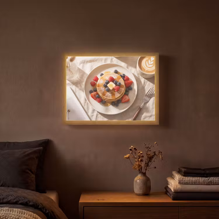 Pannenkoeken - Bessen - Ontbijt - Modern - Beige Light Box met batterij (Wandlamp) middel -sfeer4
