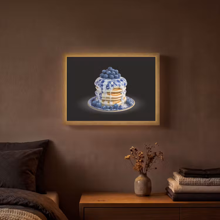 Pannenkoeken - Blauwe Bessen - Bord Light Box met batterij (Wandlamp) middel -sfeer4