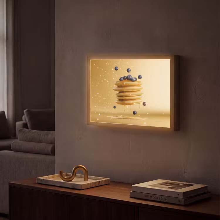 Pannenkoeken - Eten - Honing - Geel Light Box met batterij (Wandlamp) middel -sfeer1