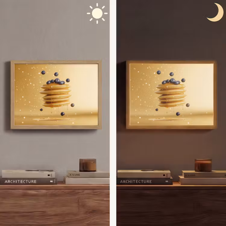 Pannenkoeken - Eten - Honing - Geel Light Box met batterij (Wandlamp) middel -sfeer3