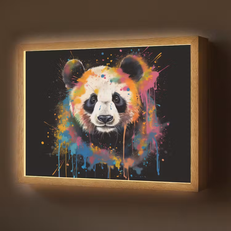 Panda - Graffiti - Dieren - Zwart - Kleuren Light Box met batterij (Wandlamp) middel -z3d_website