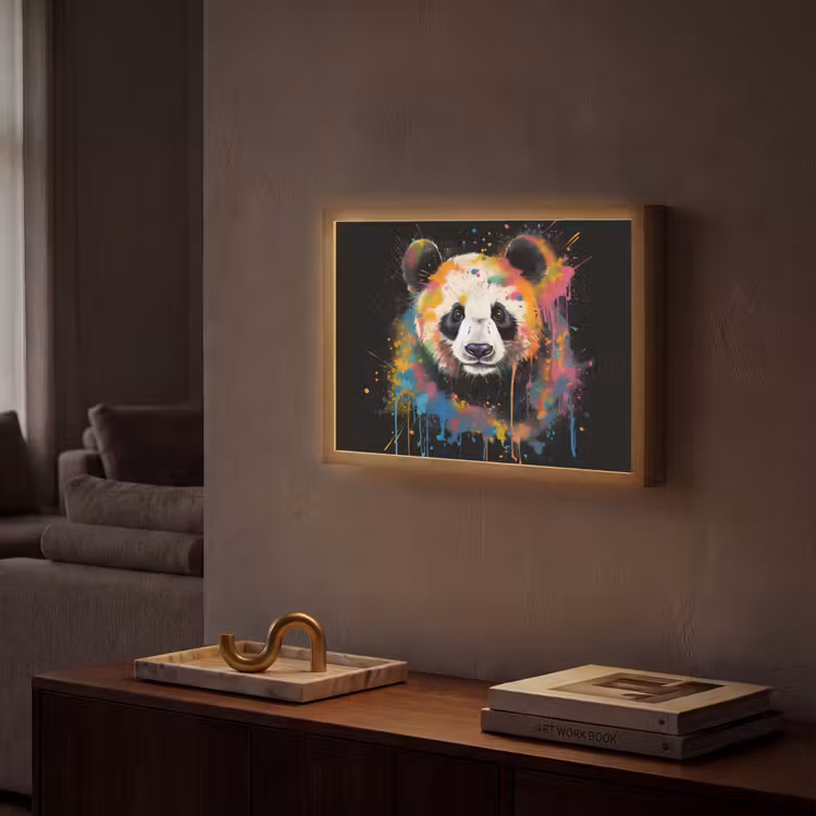 Panda - Graffiti - Dieren - Zwart - Kleuren Light Box met batterij (Wandlamp) middel -sfeer1