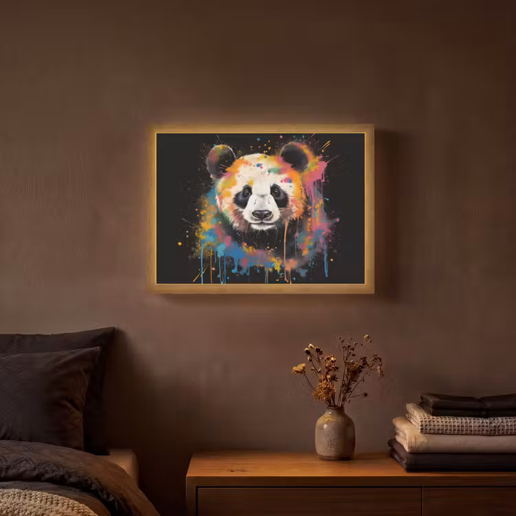 Panda - Graffiti - Dieren - Zwart - Kleuren Light Box met batterij (Wandlamp) middel -sfeer4
