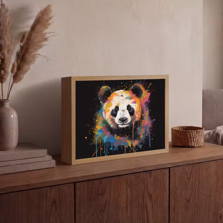Panda - Graffiti - Dieren - Zwart - Kleuren Light Box met batterij (Wandlamp) middel -sfeer2