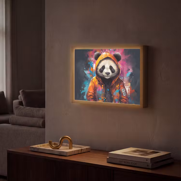 Panda - Jas - Graffiti - Oranje Light Box met batterij (Wandlamp) middel -sfeer1