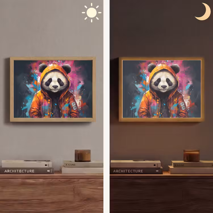 Panda - Jas - Graffiti - Oranje Light Box met batterij (Wandlamp) middel -sfeer3