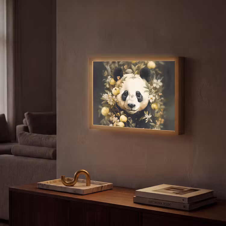Panda - Pandabeer - Wilde dieren - Natuur - Bloemen Light Box met batterij (Wandlamp) middel -sfeer1