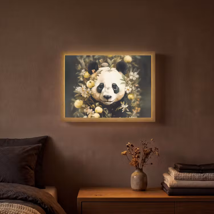 Panda - Pandabeer - Wilde dieren - Natuur - Bloemen Light Box met batterij (Wandlamp) middel -sfeer4