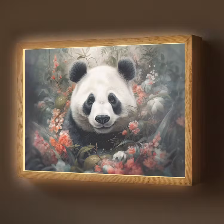 Panda - Wilde dieren - Bloemen - Natuur Light Box met batterij (Wandlamp) middel -z3d_website
