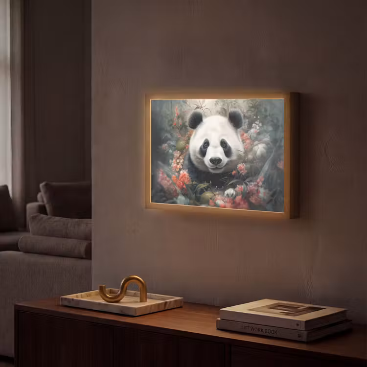 Panda - Wilde dieren - Bloemen - Natuur Light Box met batterij (Wandlamp) middel -sfeer1