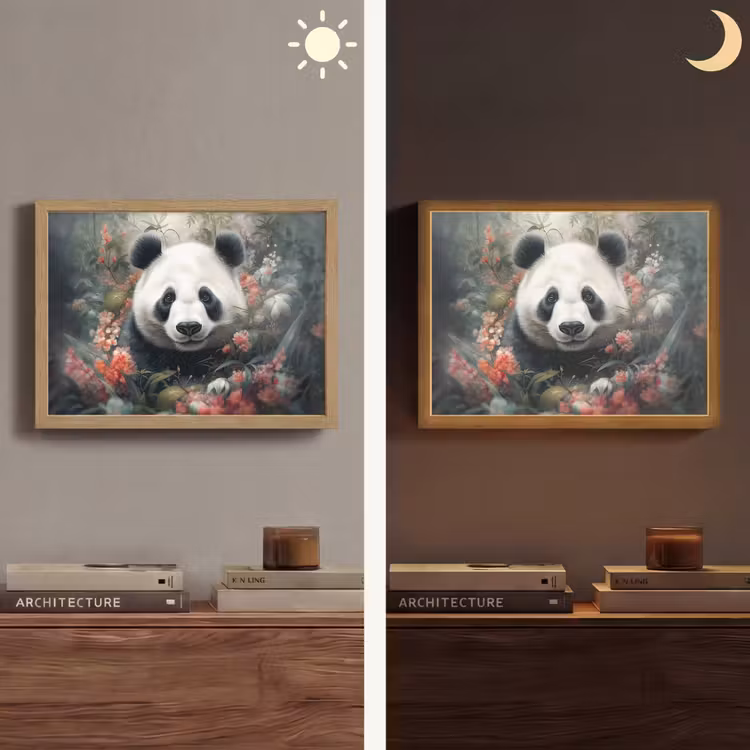 Panda - Wilde dieren - Bloemen - Natuur Light Box met batterij (Wandlamp) middel -sfeer3