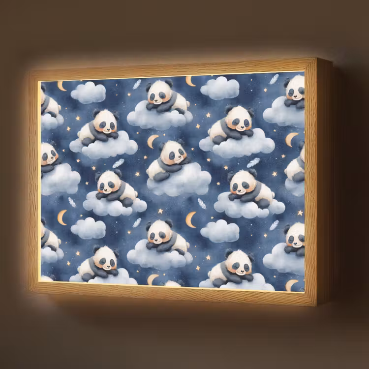 Panda's - Slapen - Blauw Light Box met batterij (Wandlamp) middel 907 -z3d_website