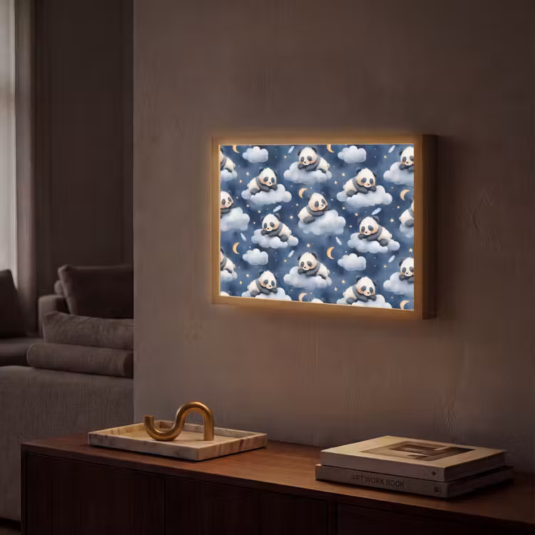 Panda's - Slapen - Blauw Light Box met batterij (Wandlamp) middel 907 -sfeer1