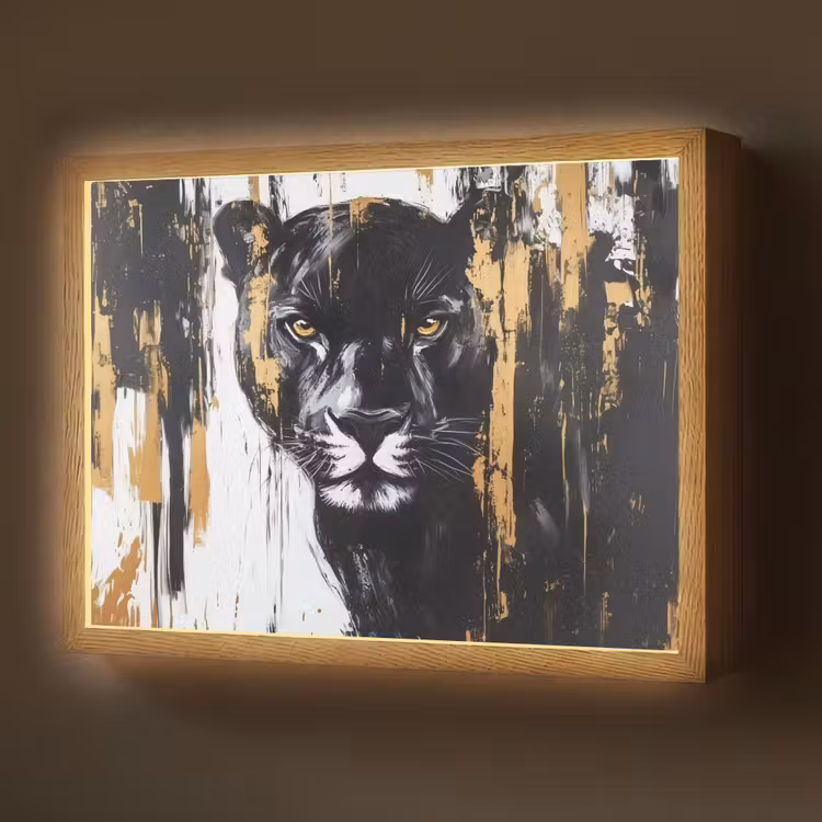 Panter - Zwart - Abstract - Verfstreken Light Box met batterij (Wandlamp) middel -z3d_website