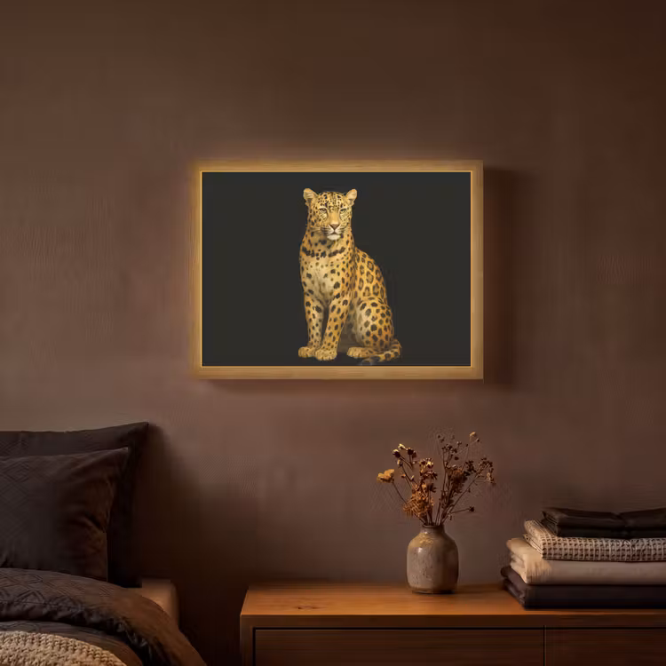 Panter - Realistisch - Bruin Light Box met batterij (Wandlamp) middel -sfeer4