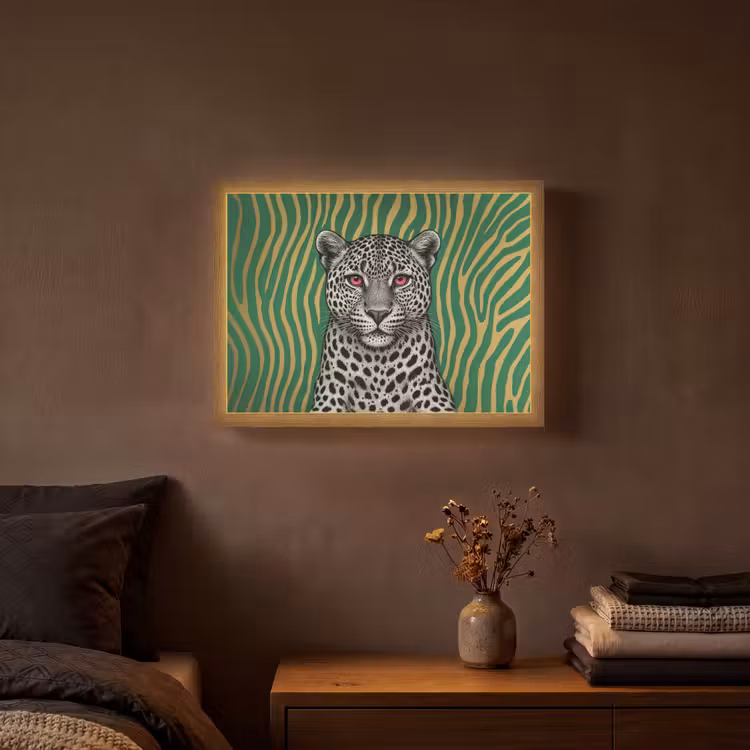 Panter - Zebrapatroon - Groen Light Box met batterij (Wandlamp) middel -sfeer4