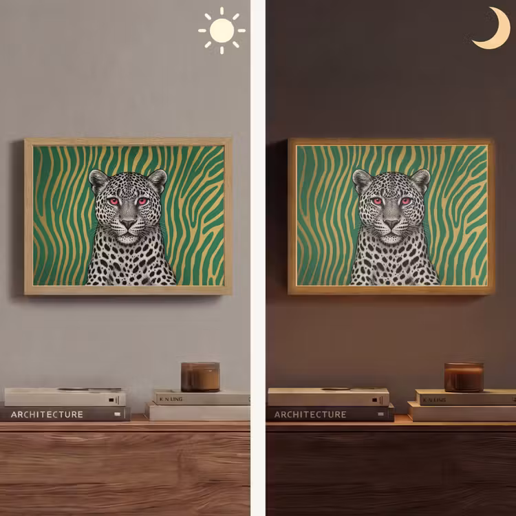 Panter - Zebrapatroon - Groen Light Box met batterij (Wandlamp) middel -sfeer3
