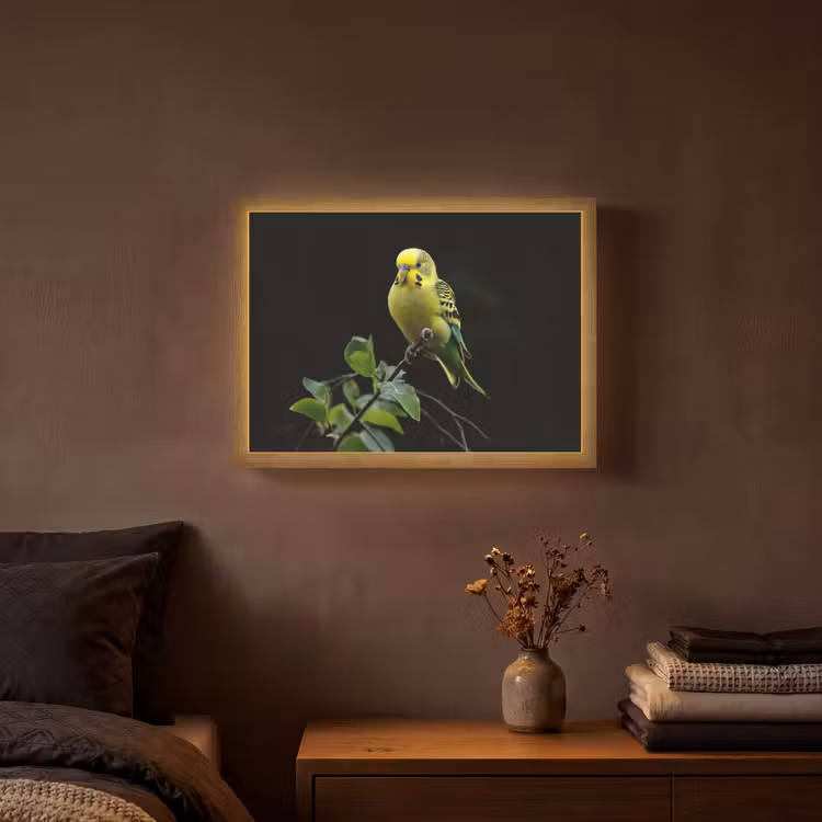 Parkiet - Tak - Bladeren - Geel Light Box met batterij (Wandlamp) middel -sfeer4