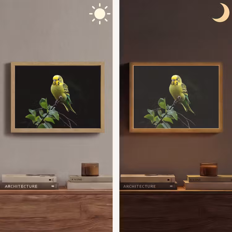 Parkiet - Tak - Bladeren - Geel Light Box met batterij (Wandlamp) middel -sfeer3