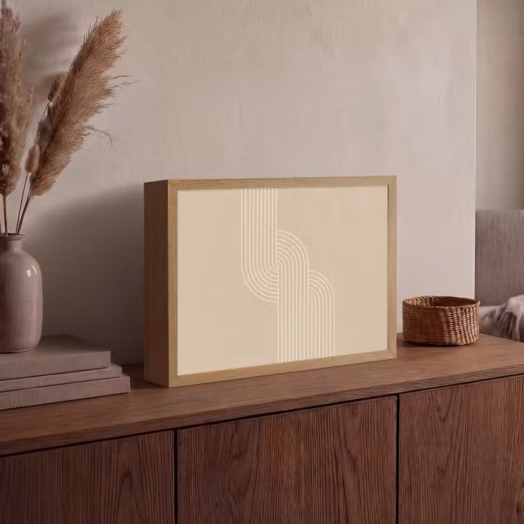 Parallelle lijnen - Lichte textuur - Beige Light Box met batterij (Wandlamp) middel -sfeer2