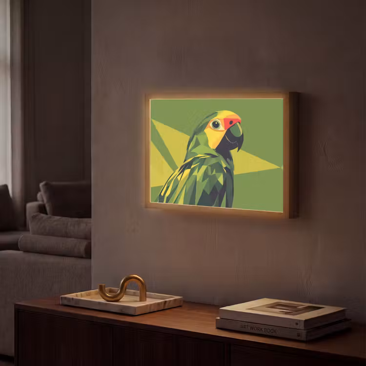 Papegaai - Groen - Snavel - Abstract Light Box met batterij (Wandlamp) middel -sfeer1
